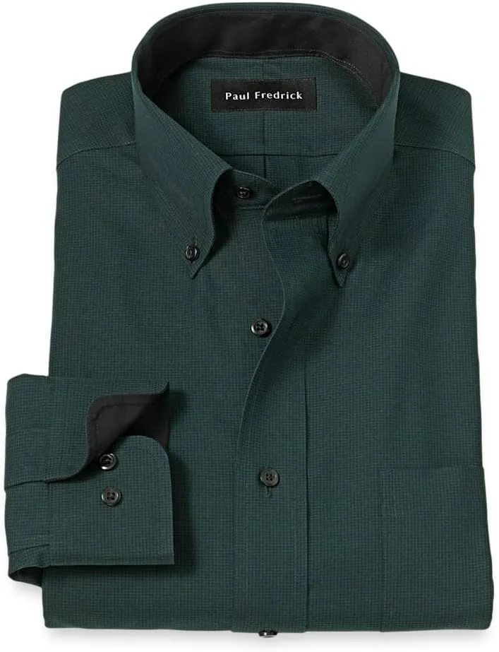 Paul Fredrick Men's Slim Fit Non-Iron Cotton Houndstooth Dress Shirt