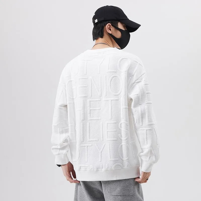 Pure Cotton Trendy Solid Color Embossed Sweatshirt