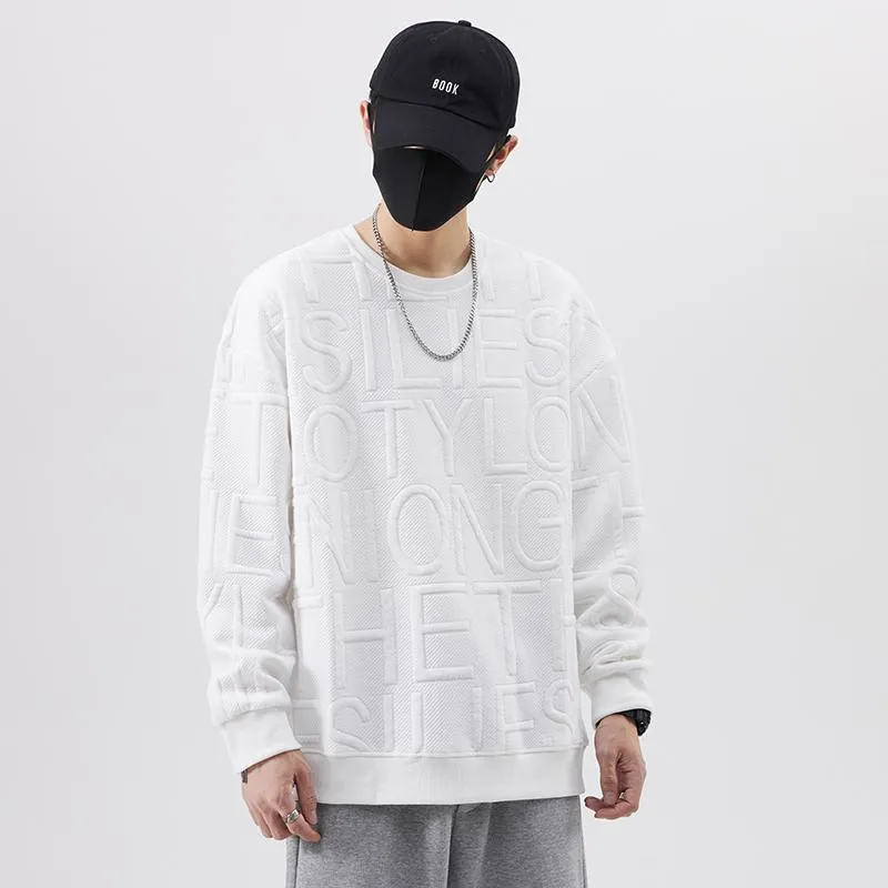 Pure Cotton Trendy Solid Color Embossed Sweatshirt
