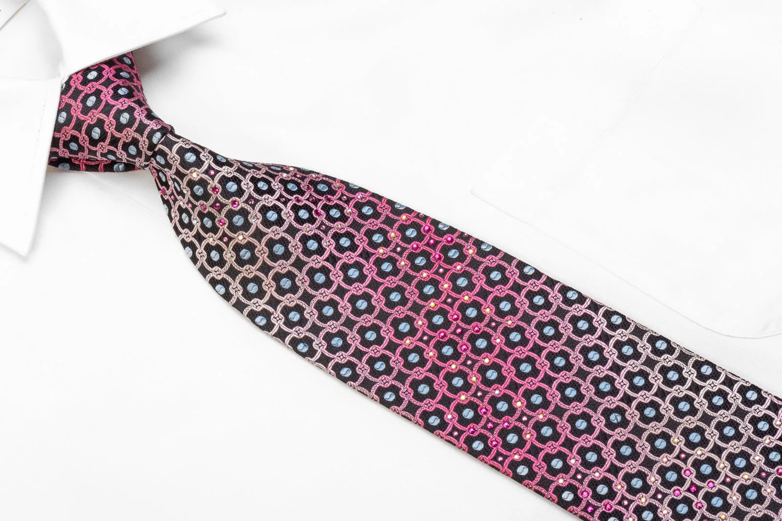 Renoma Men's Crystal Rhinestone Tie Purple Geometric On Black With Silver Sparkles