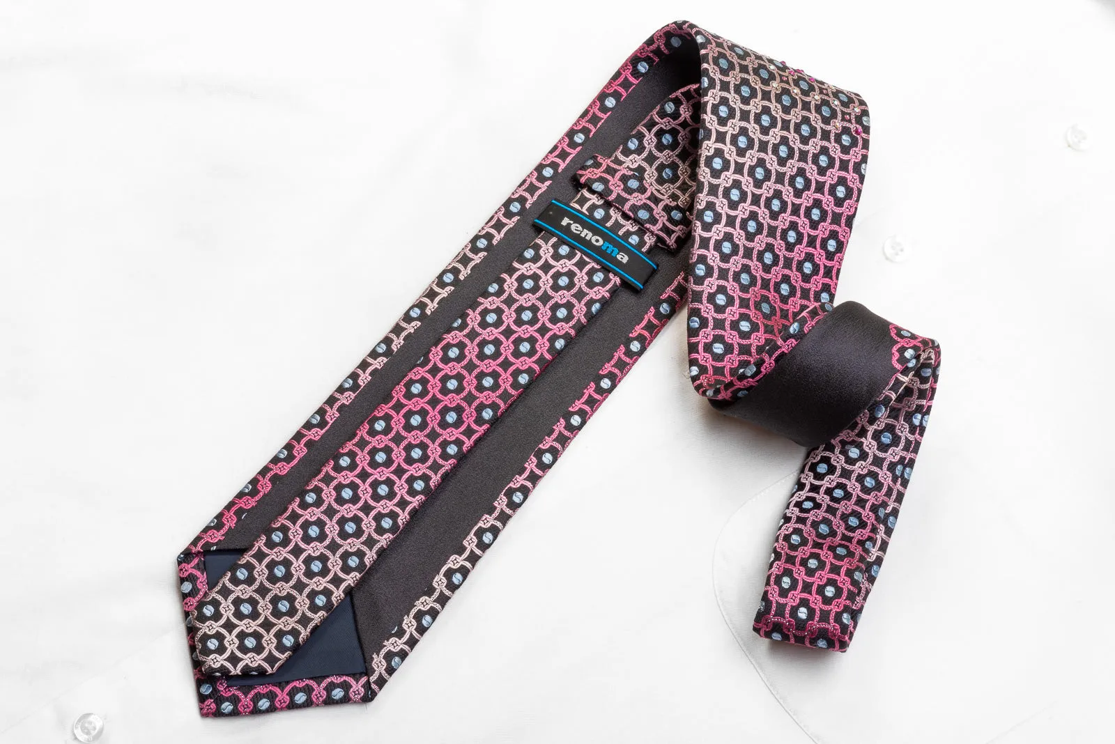 Renoma Men's Crystal Rhinestone Tie Purple Geometric On Black With Silver Sparkles