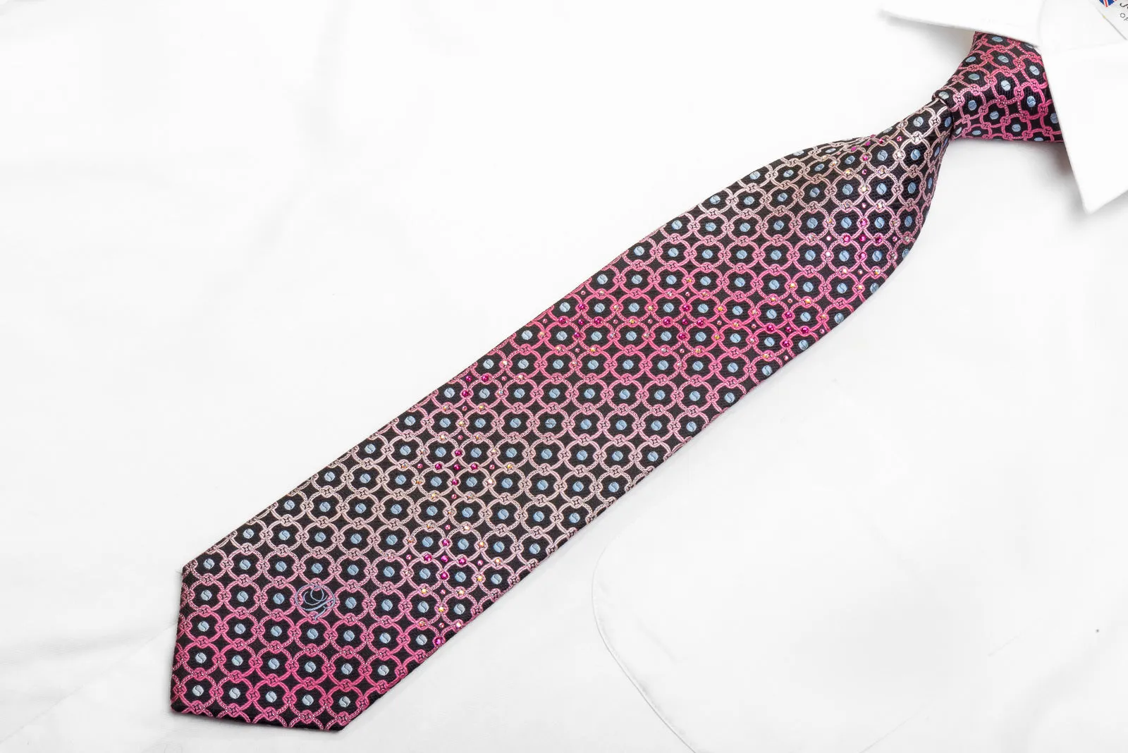 Renoma Men's Crystal Rhinestone Tie Purple Geometric On Black With Silver Sparkles