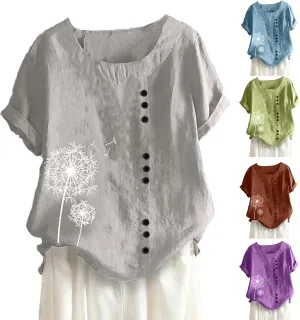 Shirts for Women Graphic Tees Cotton Linen Plus Size Tops Short Sleeve Button Down Blouses Summer Casual Shirts 2025