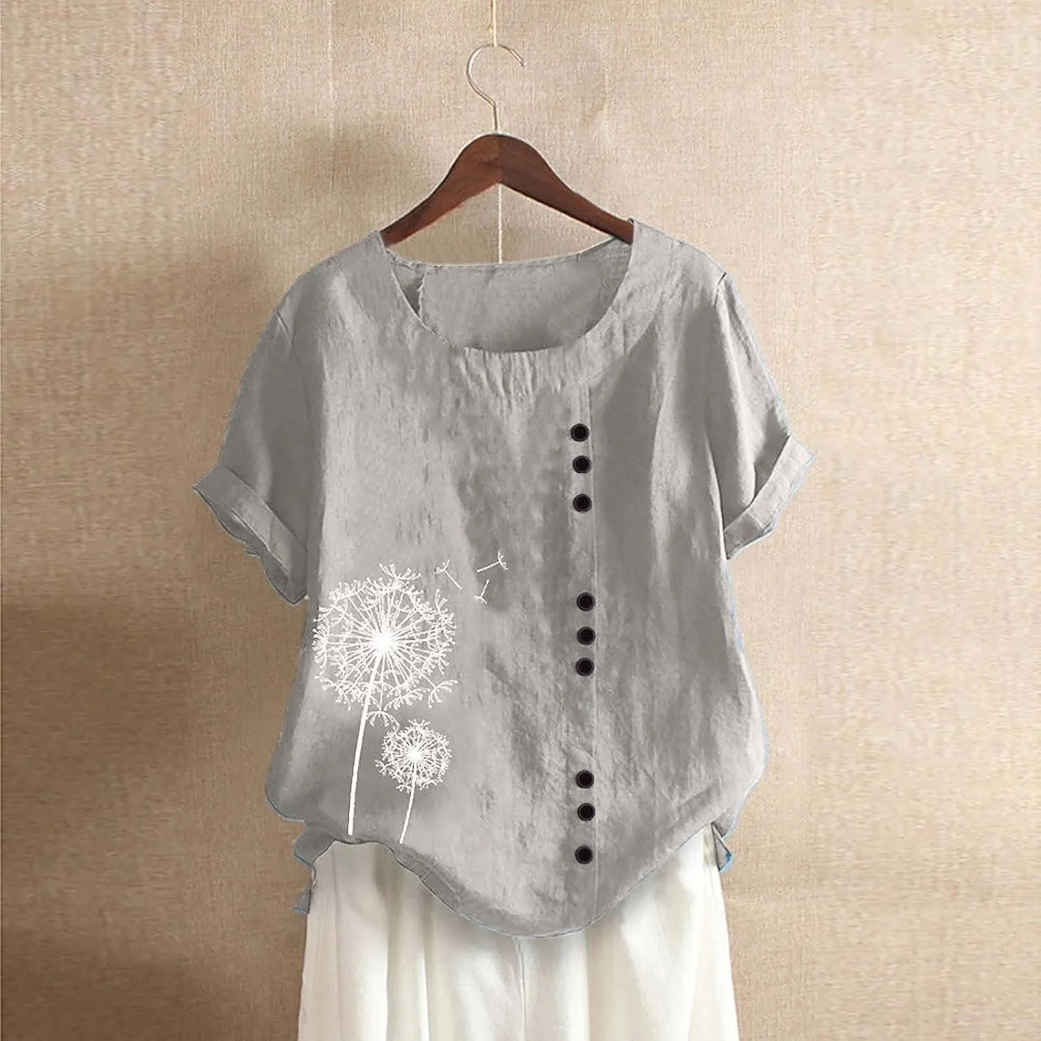 Shirts for Women Graphic Tees Cotton Linen Plus Size Tops Short Sleeve Button Down Blouses Summer Casual Shirts 2025