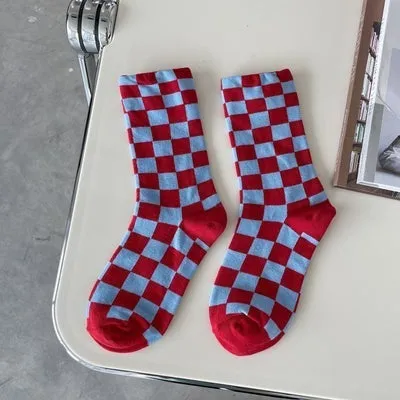 Sporty Skater Aesthetic Colorful Checkered Socks