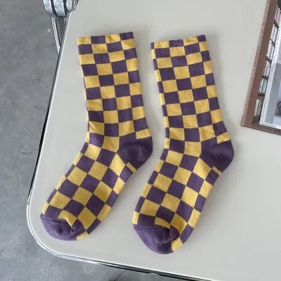 Sporty Skater Aesthetic Colorful Checkered Socks
