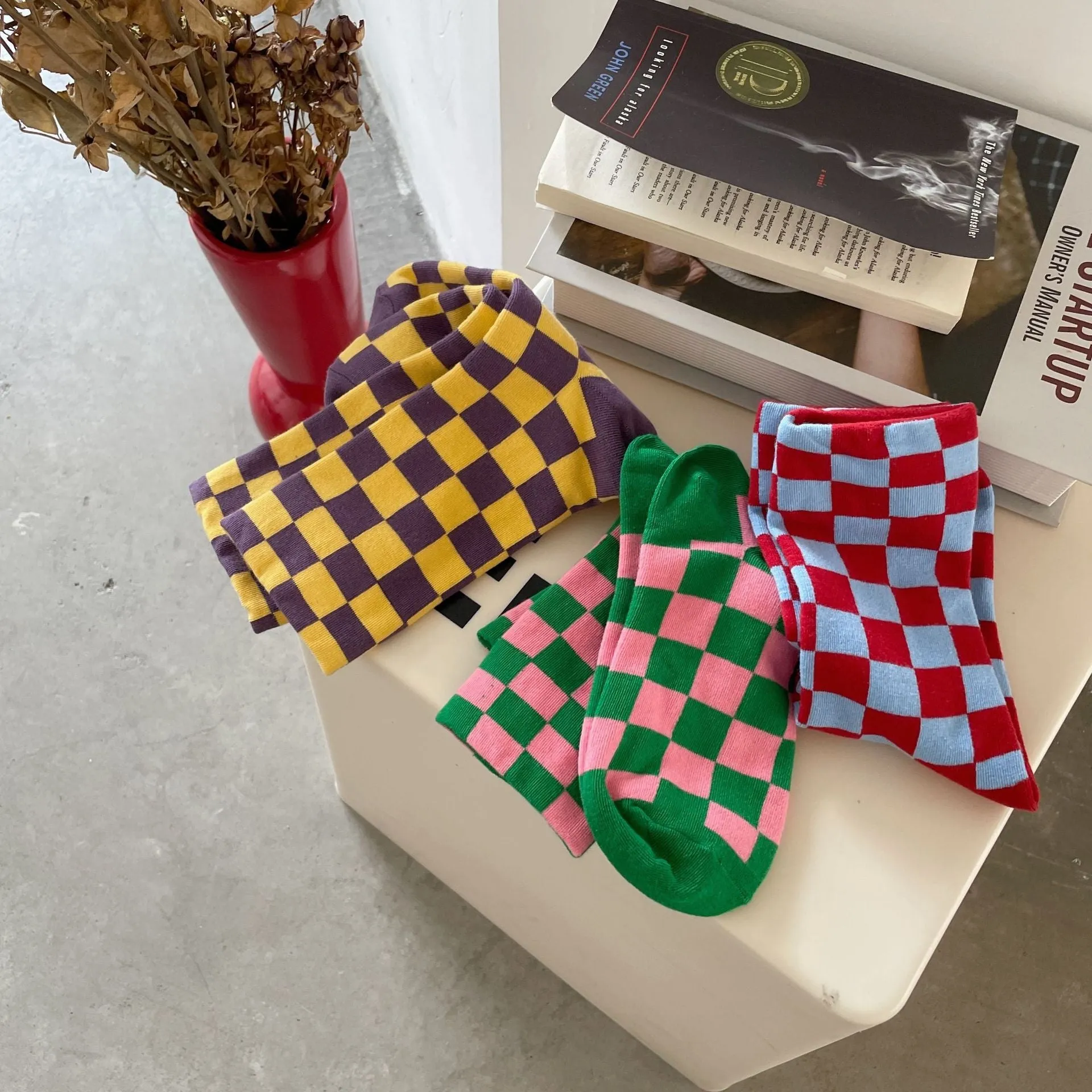 Sporty Skater Aesthetic Colorful Checkered Socks