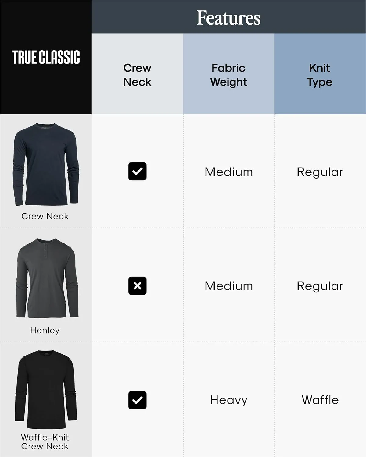 True Classic Mens Long Sleeve Tee Shirts - Classic Henley & Crew Neck Long Sleeve T Shirt - Regular and Tall Thermal Shirts