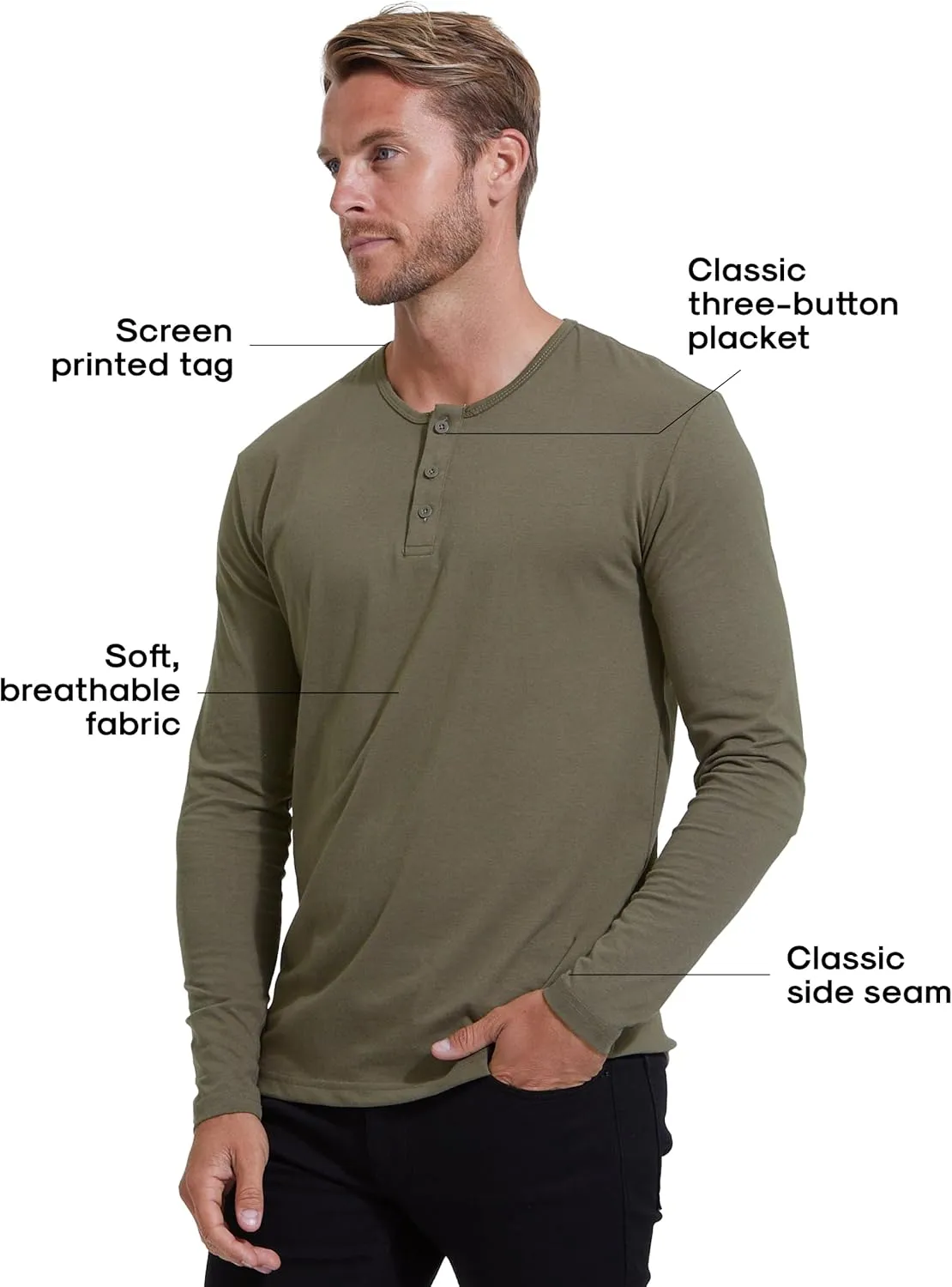 True Classic Mens Long Sleeve Tee Shirts - Classic Henley & Crew Neck Long Sleeve T Shirt - Regular and Tall Thermal Shirts