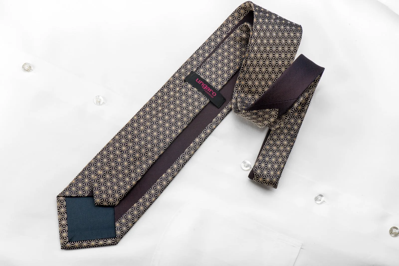 Ungaro Men's Crystal Tie Golden Trellis On Navy With Gold Sparkles