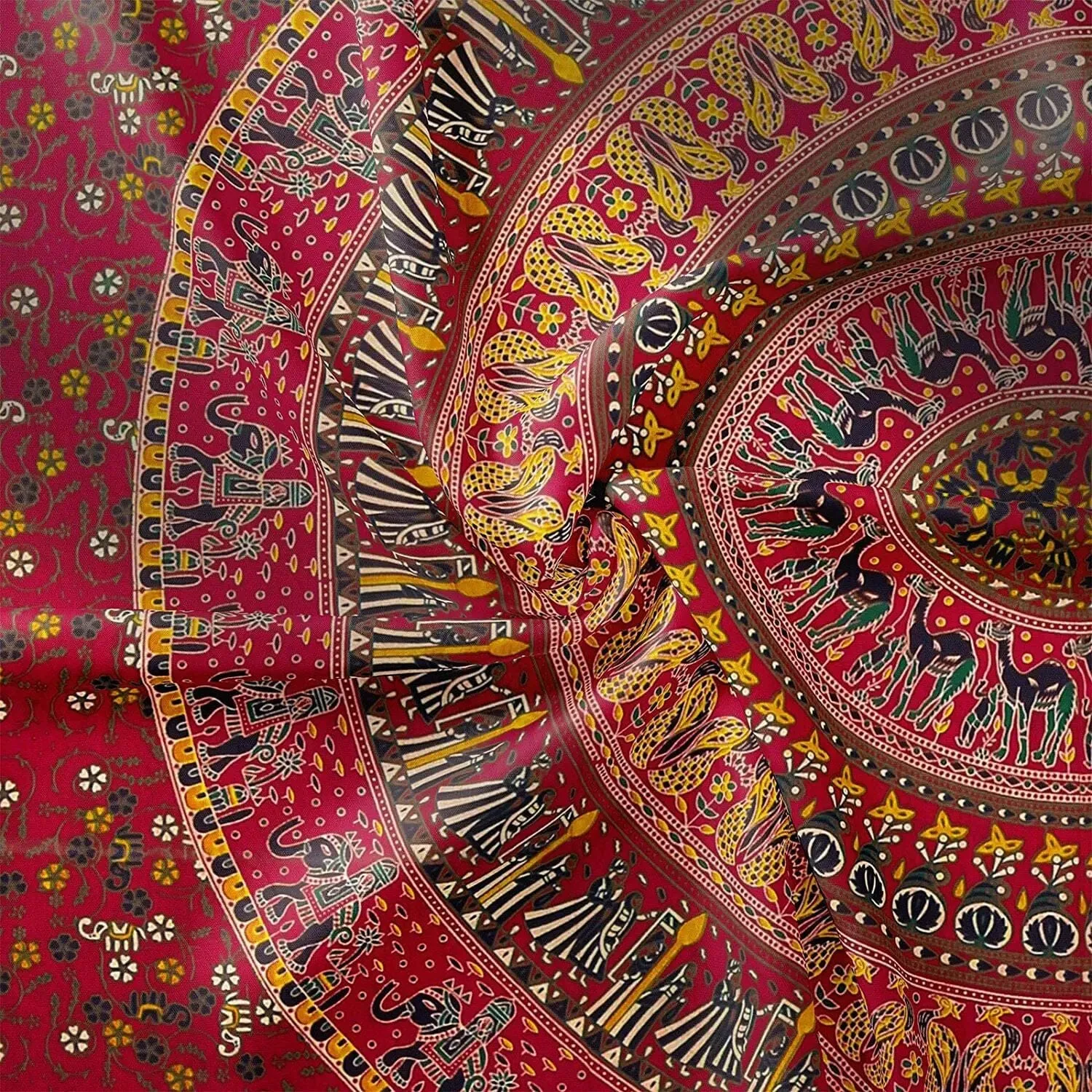 UniqChoice Red Color 100% Cotton Badmeri Printed King Size Bedsheet With 2 Pillow Cover(D-1022NRed)