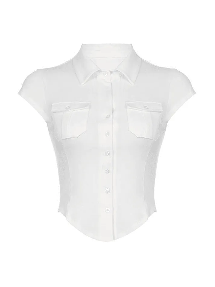 Uniwim ootd Pocket Button Down Cropped Blouse