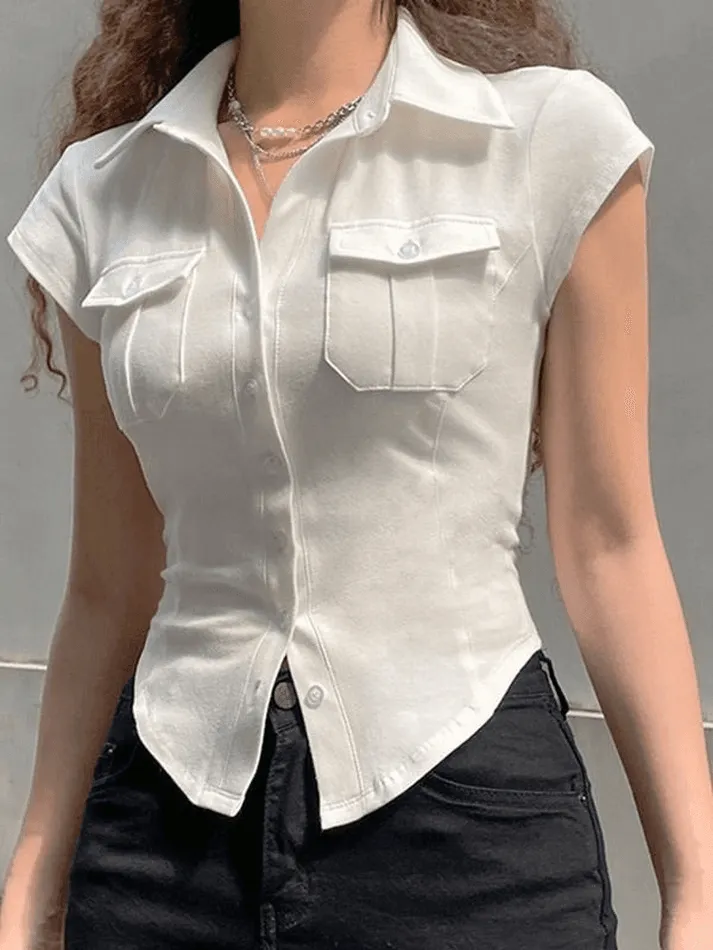 Uniwim ootd Pocket Button Down Cropped Blouse