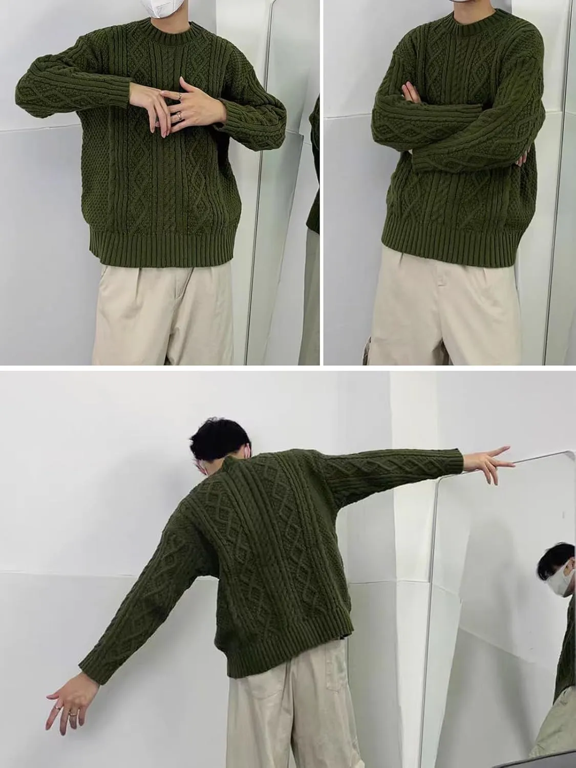 Vamtac Cable Knit Sweater Women Oversized Knitted Fall Long Sleeve Beige Pullover Chunky Sweaters for Men