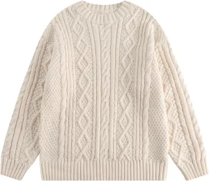 Vamtac Cable Knit Sweater Women Oversized Knitted Fall Long Sleeve Beige Pullover Chunky Sweaters for Men