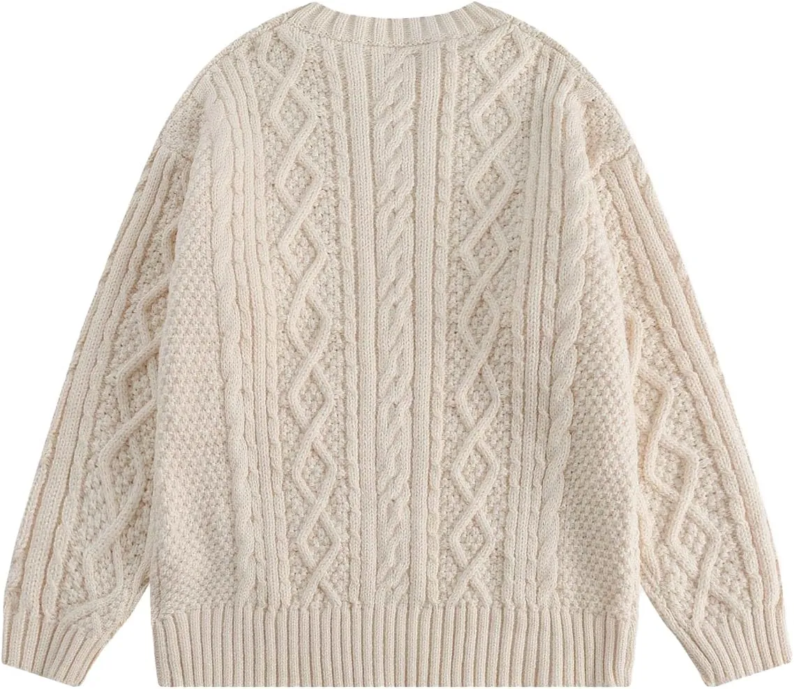 Vamtac Cable Knit Sweater Women Oversized Knitted Fall Long Sleeve Beige Pullover Chunky Sweaters for Men
