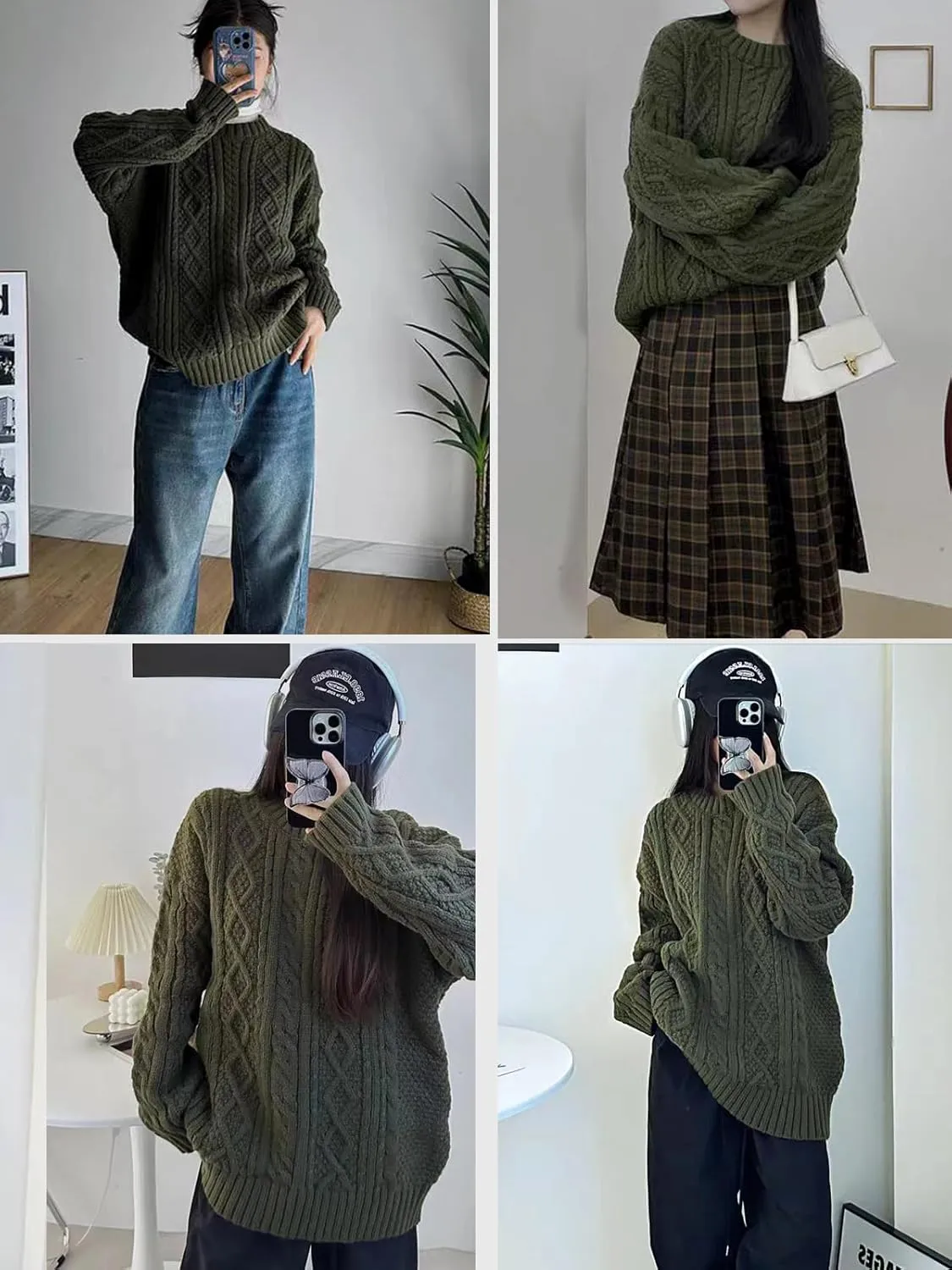 Vamtac Cable Knit Sweater Women Oversized Knitted Fall Long Sleeve Beige Pullover Chunky Sweaters for Men
