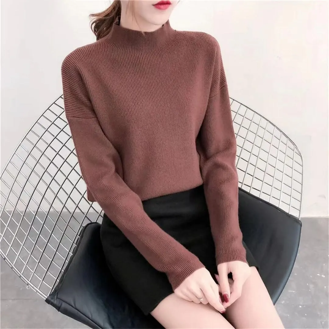 Women Style Loose Sweater Pullover Half Turtleneck Long Sleeve Oversized Knit Sweater