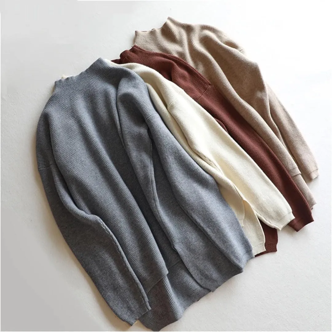Women Style Loose Sweater Pullover Half Turtleneck Long Sleeve Oversized Knit Sweater