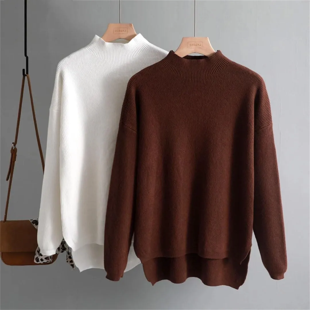 Women Style Loose Sweater Pullover Half Turtleneck Long Sleeve Oversized Knit Sweater