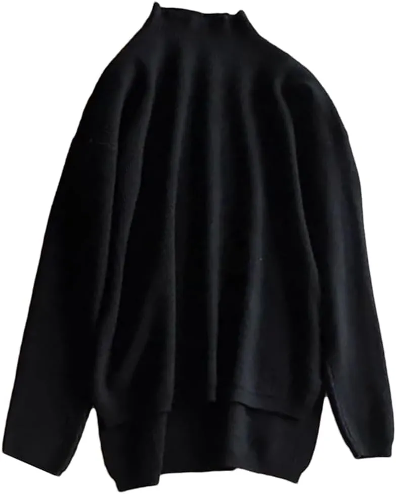 Women Style Loose Sweater Pullover Half Turtleneck Long Sleeve Oversized Knit Sweater