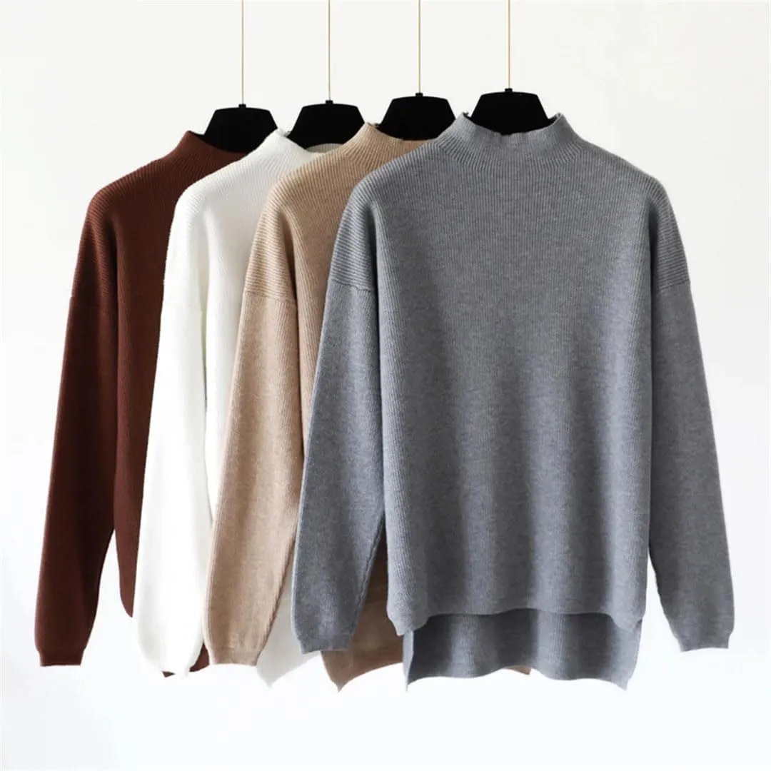 Women Style Loose Sweater Pullover Half Turtleneck Long Sleeve Oversized Knit Sweater