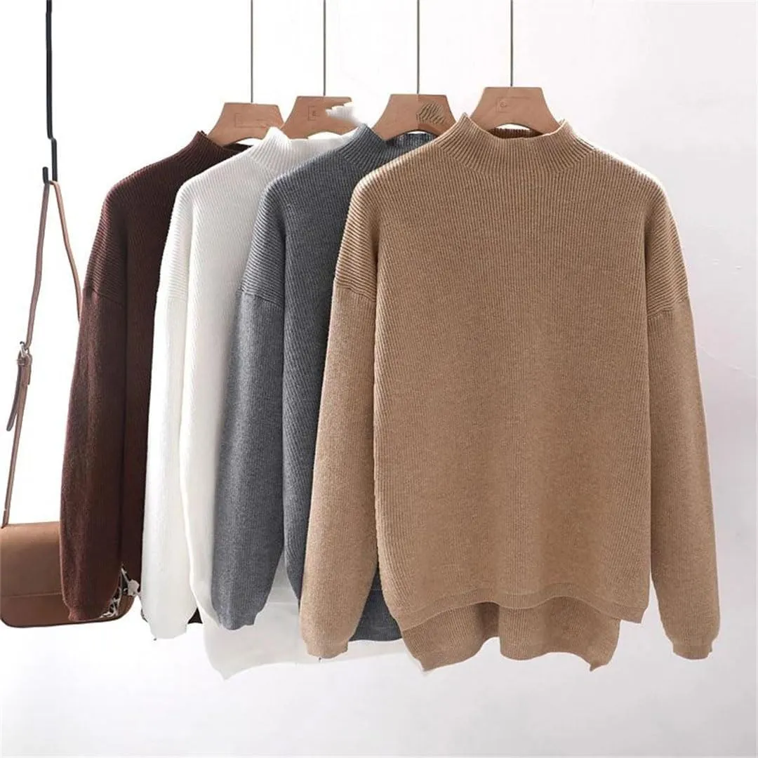 Women Style Loose Sweater Pullover Half Turtleneck Long Sleeve Oversized Knit Sweater