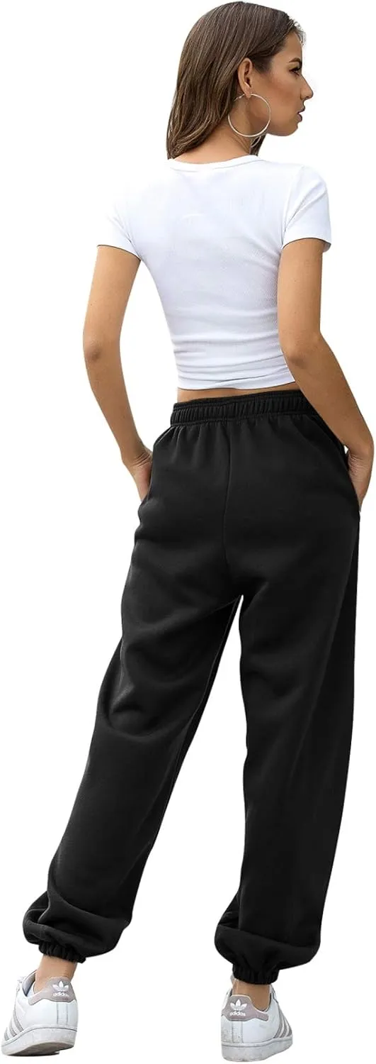 Womens Cinch Bottom Sweatpants Pockets High Waist Sporty Gym Athletic Fit Jogger Pants Lounge Trousers