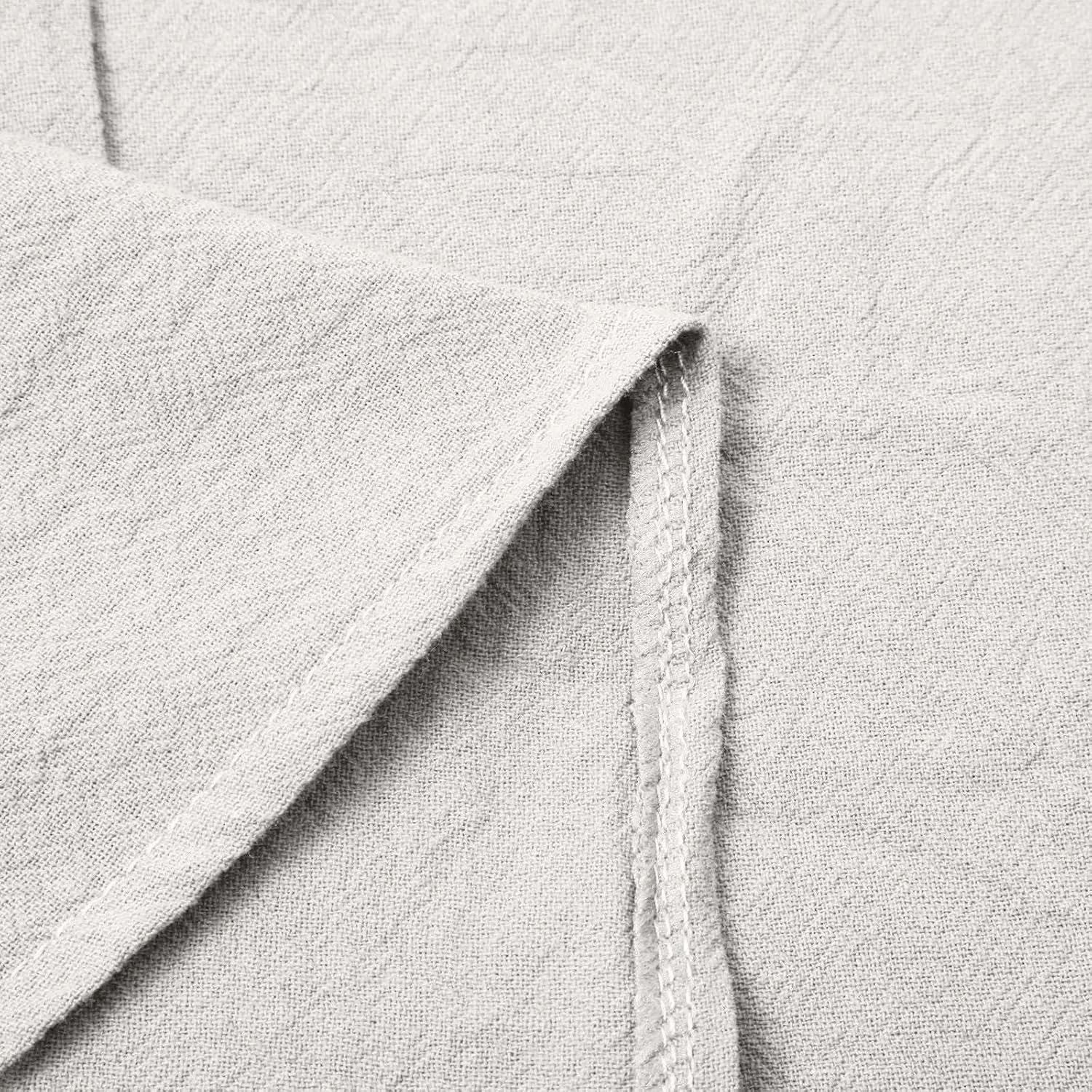 Womens Cotton Linen Shirts Blouses Casual Spring Summer Loose Scoop Neck Button Up Short Sleeve Dandelion Tunic Tops