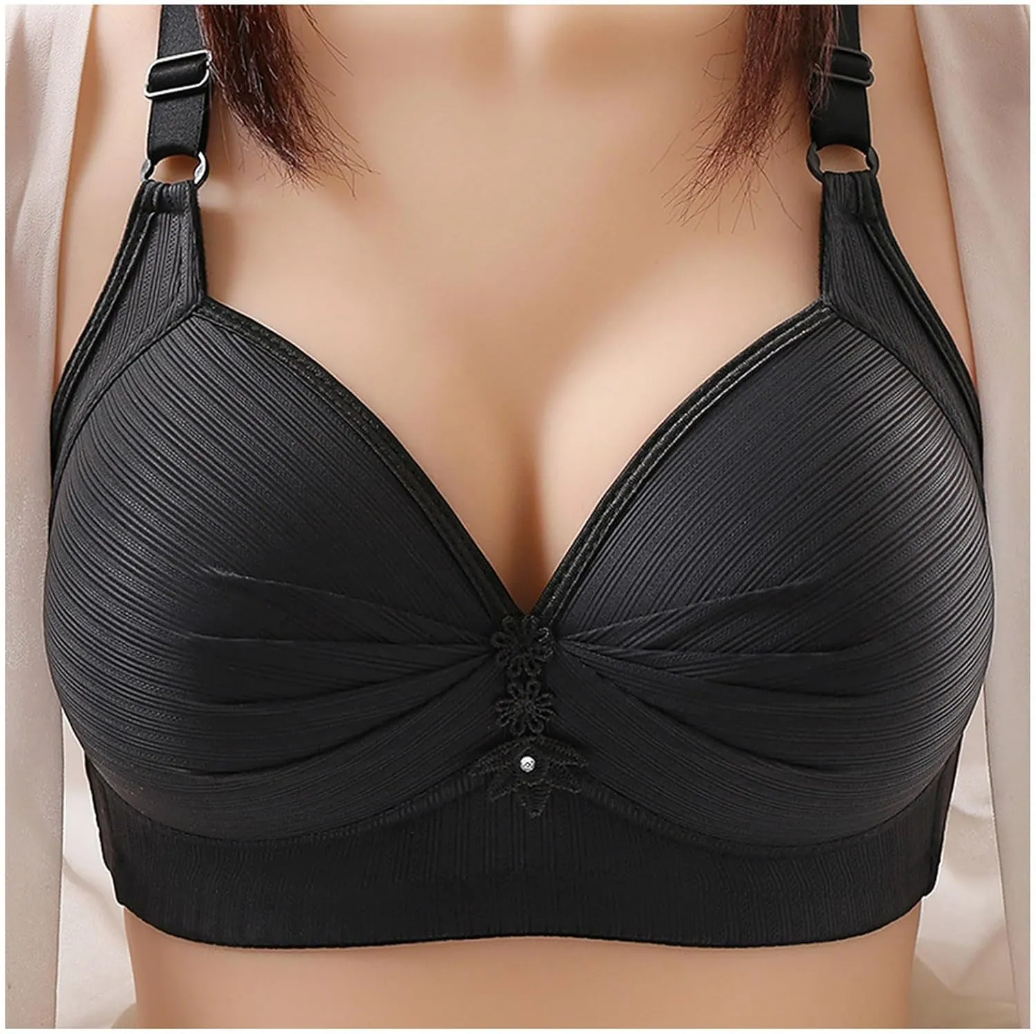 Womens Seamless Deep V Bras No Underwire Comfort Push Up Mesh Bras Wireless Bralette Everyday Bra
